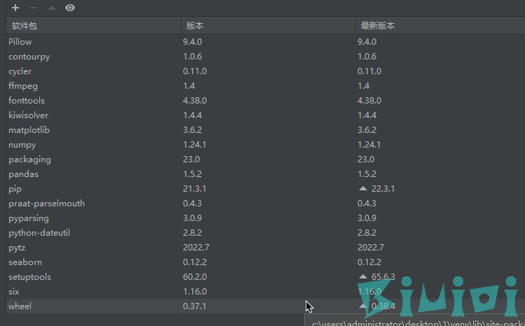 PyCharm软件包列表